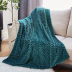 EXQ Home Fleece Blanket Queen Size for Couch or Bed - 3D Imitation Turtle Shell Jacquard Decorative Blankets - Cozy Soft Lightweight Fuzzy Flannel Blanket Suitable for All Seasons(90"×90",Teal)