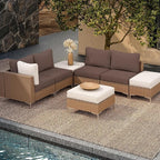 8Pcs Outdoor Cushion Covers, Patio Cushion Covers,Stretch Elastic Slipcovers, Replacement Washable & Reusable Furniture Protector for Patio Couch,Thick Jacquard Fabric(Camel, Cover Only)