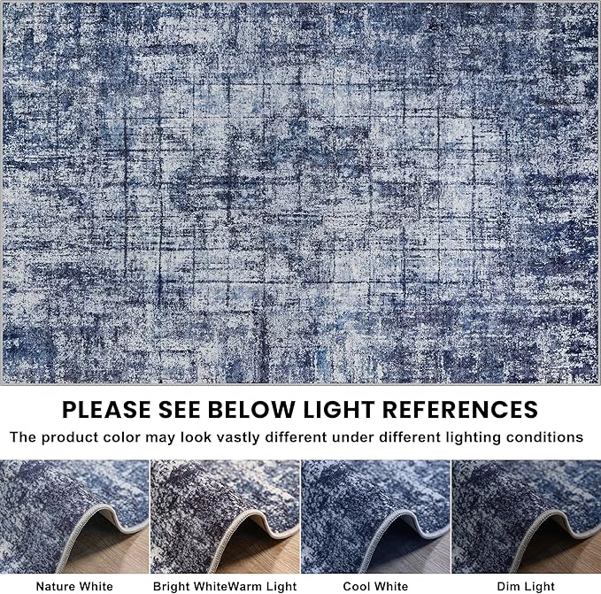 8x10 Washable Area Rug for Living Room Bedroom: Non-Slip Modern Navy Blue