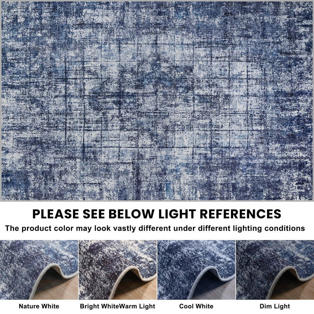 9x12 Washable Area Rug for Living Room Bedroom: Non-Slip Modern Navy Blue