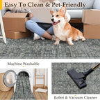 6x9 Washable Area Rug for Living Room Bedroom Vintage Black Grey Carpet Soft Low Pile Traditional Retro Non Slip Throw Rug for Dining Room Entryway Indoor Dorm Kitchen