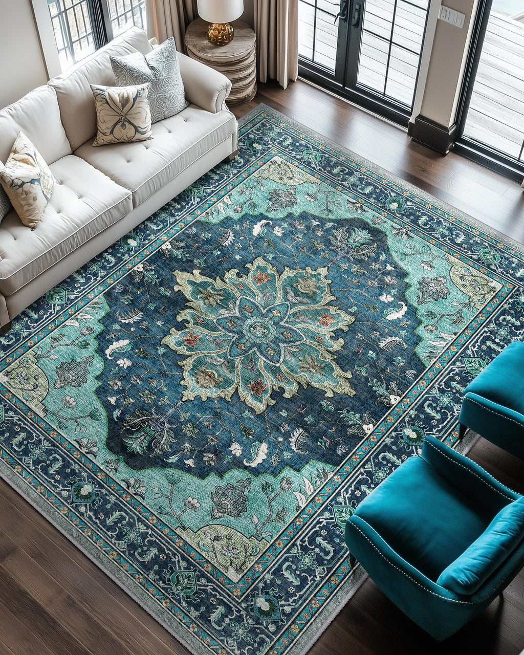 RELEANY Washable Area Rug, 6'x8', Teal