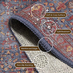 Washable Area Rug 3' x 5 ' Vintage Traditional Persian Mat - Foldable Distressed Non-Slip Machine Washable Carpet for Living Room Bedroom Kitchen Home Decor - Indigo and Crimson