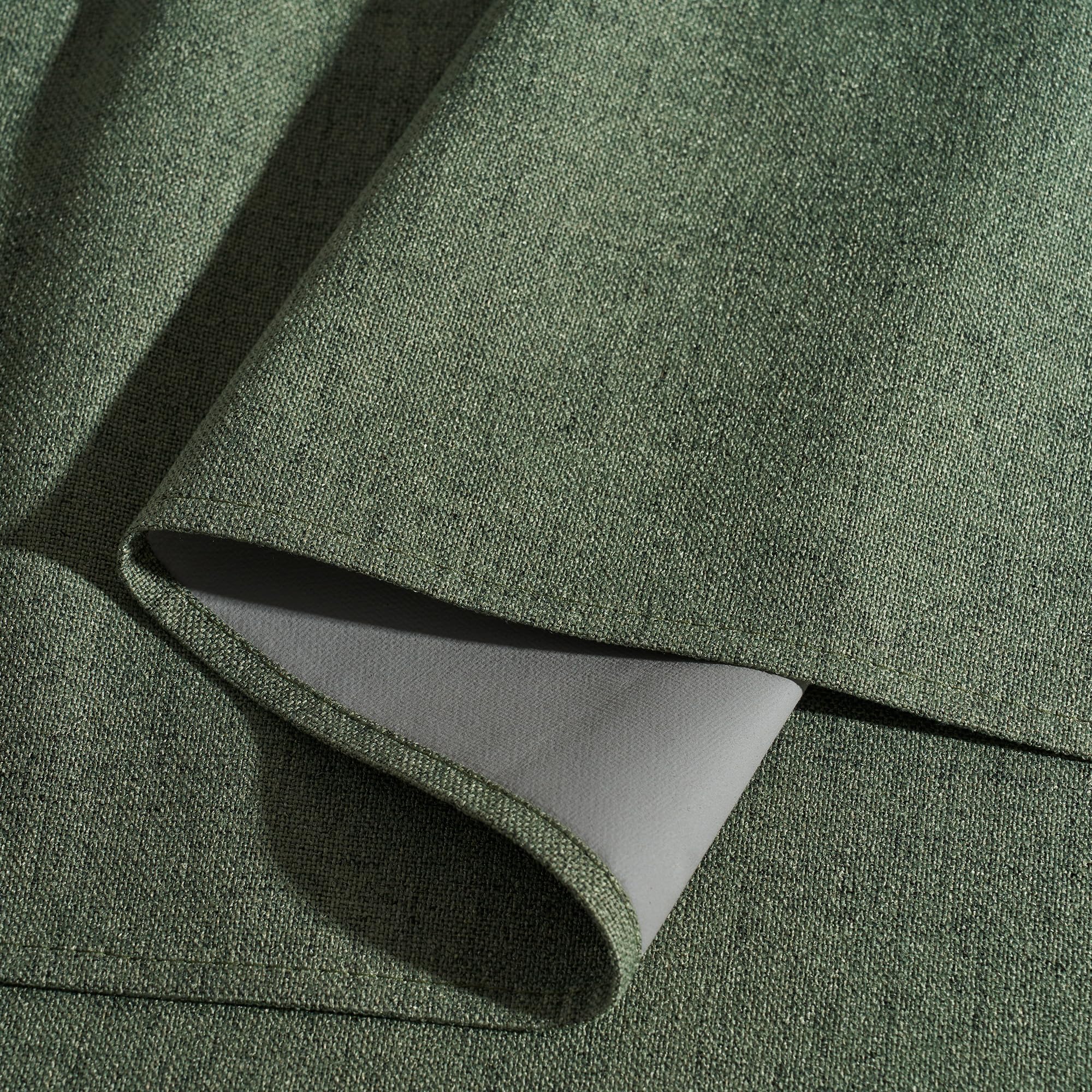 RYB HOME Olive Green 100% Blackout Linen Curtains 90 Inch Long for Office