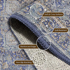 Washable Area Rug 8' x 10' Vintage Traditional Persian Mat - Foldable Distressed Non-Slip Machine Washable Carpet for Living Room Bedroom Kitchen Home Decor - Indigo and Gold