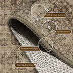 Washable Area Rug 6' x 9' Vintage Traditional Persian Mat - Foldable Distressed Non-Slip Machine Washable Carpet for Living Room Bedroom Kitchen Home Decor - Mocha and Taupe