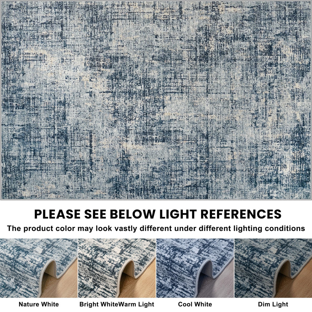 10x14 Washable Area Rug for Living Room Bedroom: Non-Slip Modern Blue Gold