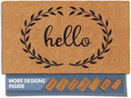 Barnyard Designs Natural Coco Coir Heavy Duty Backing Doormat - Large Cute Non-Slip Front Door Welcome Mat for Outside Entrance or Porch Entry, Brown (17x30, Hello Wreath)