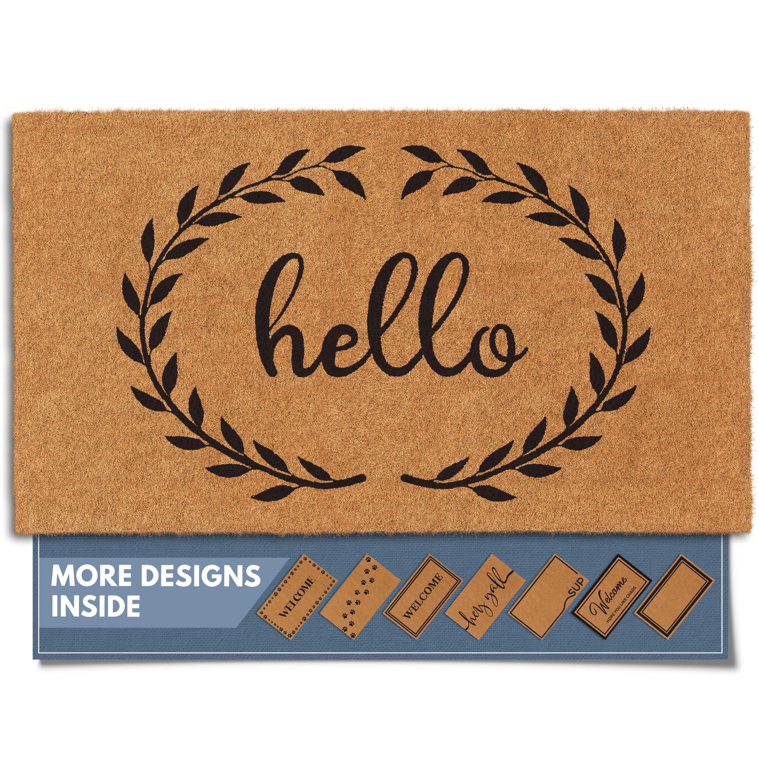 Barnyard Designs Natural Coco Coir Non-Slip Doormat (17x30, Hello Wreath)