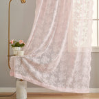 YJ YANJUN Vintage Lace Curtains 84 Inches Long- Pretty Pastel Floral Pink Sheer Curtain Panels for Living Room Girl Bedroom,Light Filtering, Cute Princess Girls Room Drapes 2 Panels 52W x 84L