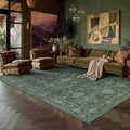 WondRg 6x9 Washable Area Rug for Living Room Bedroom Vintage Green Carpet Soft Low Pile Traditional Retro Non Slip Throw Rug for Dining Room Entryway Indoor Dorm Kitchen