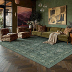 WondRg 6x9 Washable Area Rug for Living Room Bedroom Vintage Green Carpet Soft Low Pile Traditional Retro Non Slip Throw Rug for Dining Room Entryway Indoor Dorm Kitchen