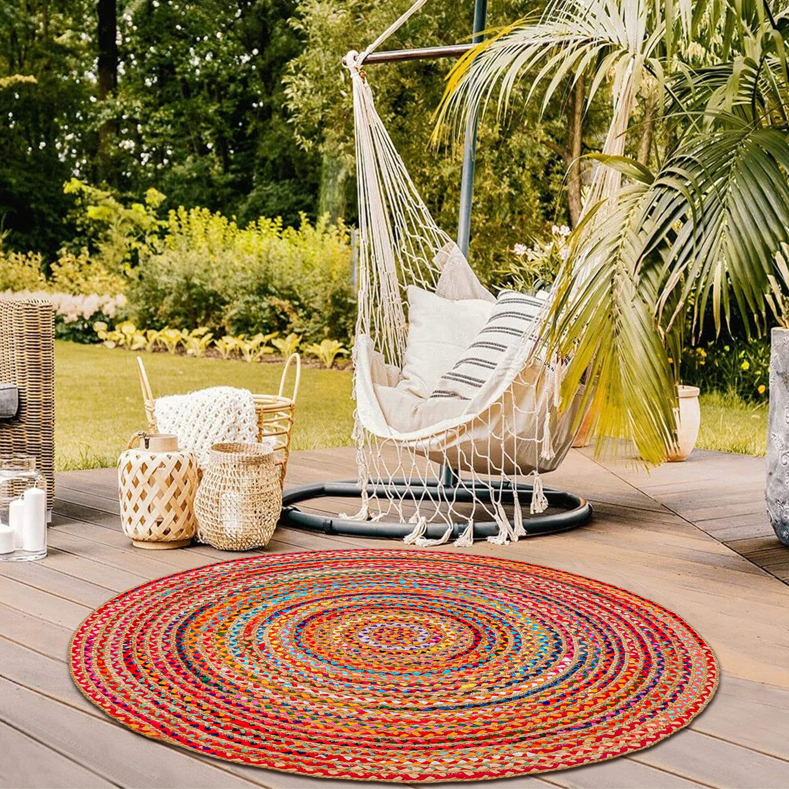 Hausattire Braided Boho Round Rug, Multicolor, 5 ft