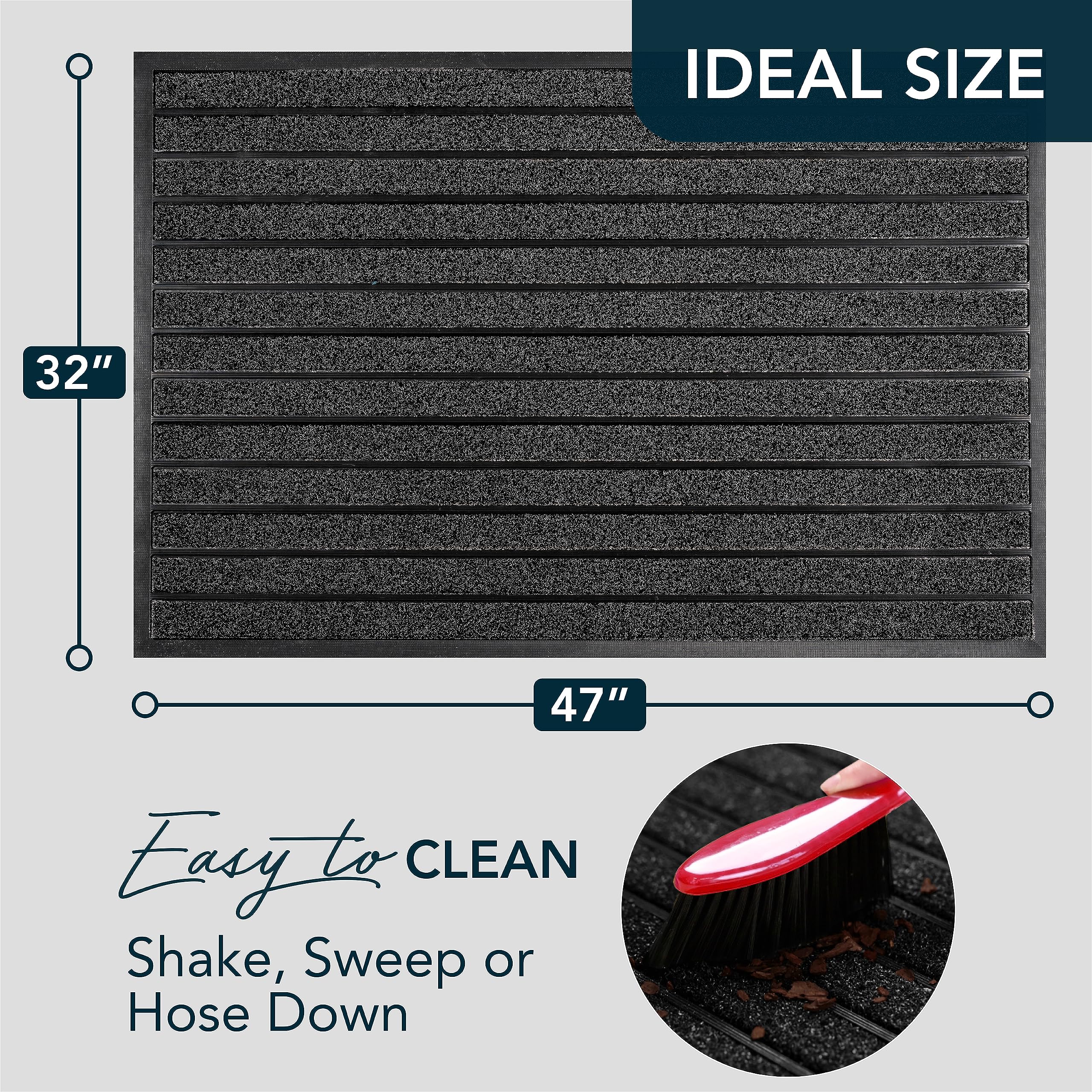 ubdyo Extra Durable Door Mat Outside Entrance (47" x 32", Bright Black)