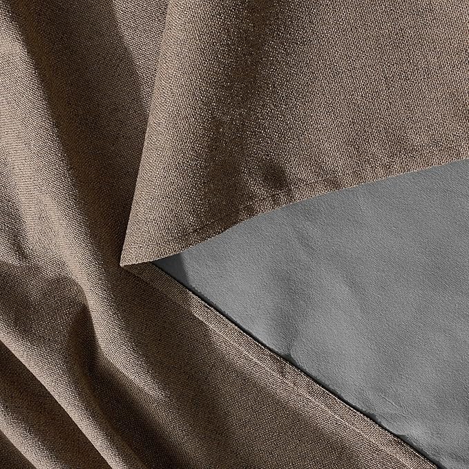 RYB HOME 100% Blackout Linen Textured Curtains 84 inches Long, Thermal Insulating Privacy Energy Saving for Bedroom Living Room Window Office Theater Dining Nursery, W 52 x L 84 in, Coffee, 2 Panels